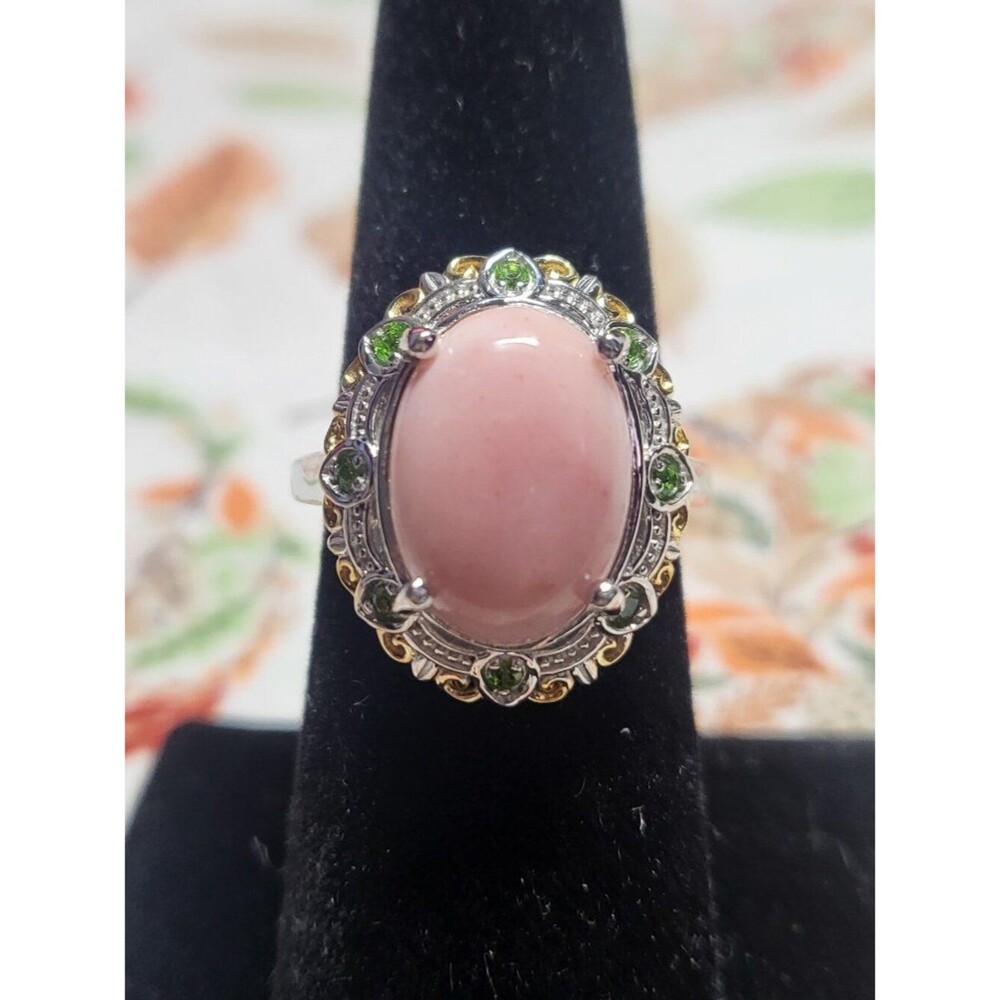 Oregon Peach Opal and Chrome Diopside Floral Ring
